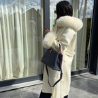Manteau long en laine & fourrure de renard  ANASTAZIA - Crème