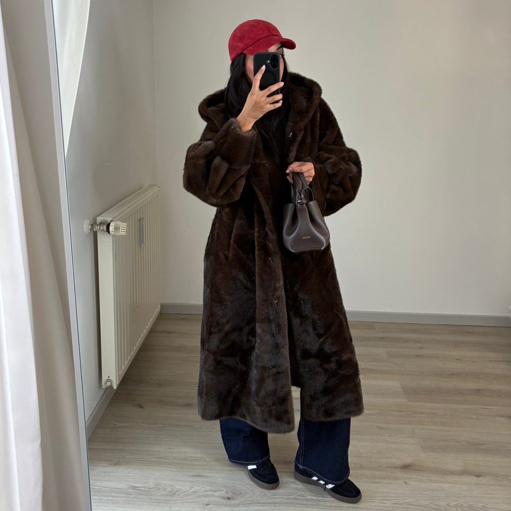 Manteau long en fausse fourrure Gaya – Marron