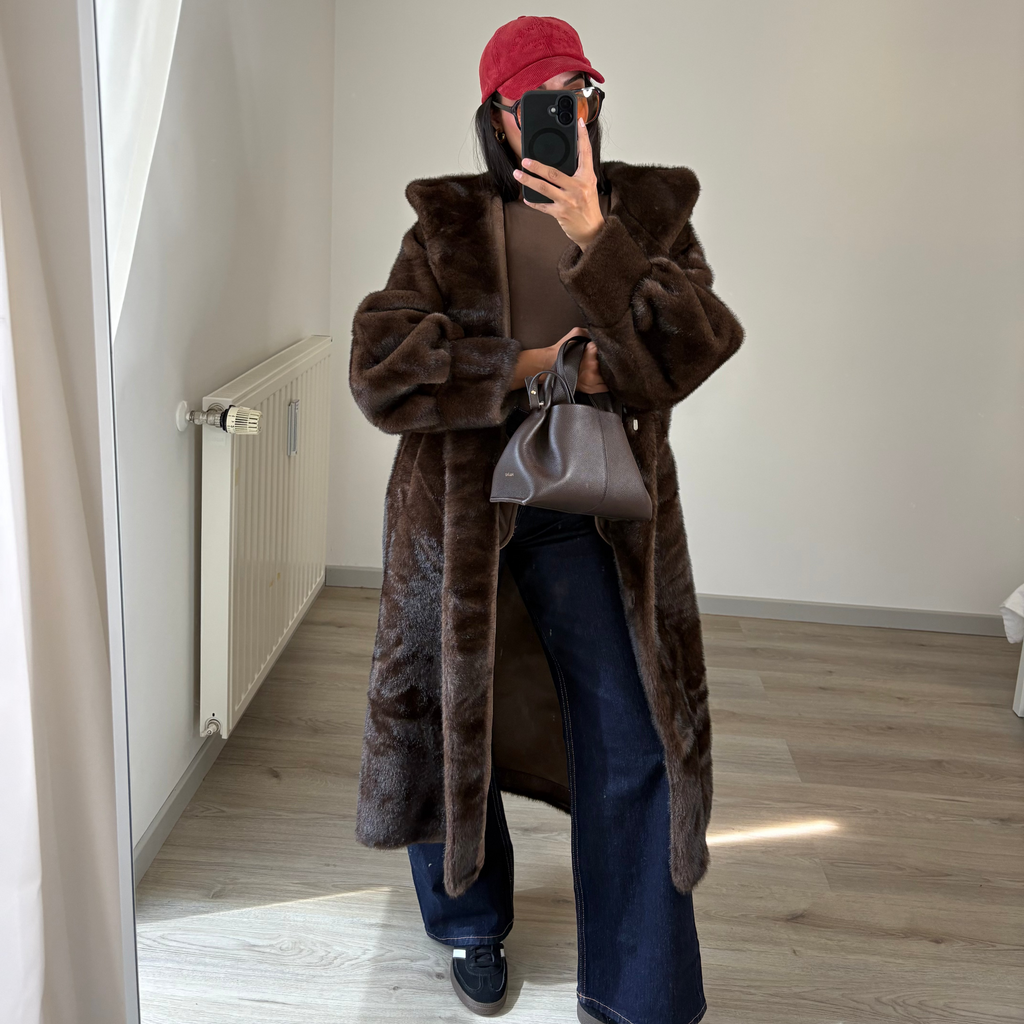 Manteau long en fausse fourrure Gaya – Marron