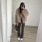 Manteau en plumes JOY – Taupe