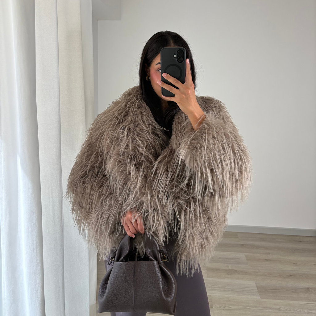 Manteau en plumes JOY – Taupe