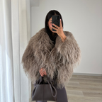 Manteau en plumes JOY – Taupe