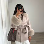 Manteau SOFIA cachemire & fourrure – Greige