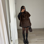 Manteau cape en fausse fourrure court MILA – Marron