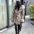 Manteau en laine & fourrure renard LOUVE – Taupe