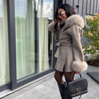 Manteau en laine & fourrure renard LOUVE – Taupe