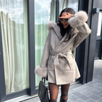 Manteau en laine & fourrure renard LOUVE – Taupe