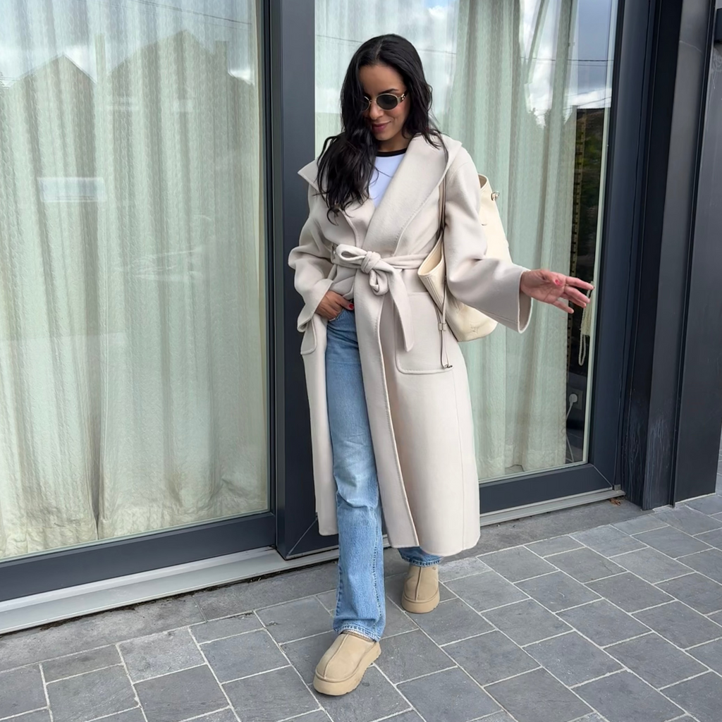 Manteau long en 100% laine VICTORIA  – Beige