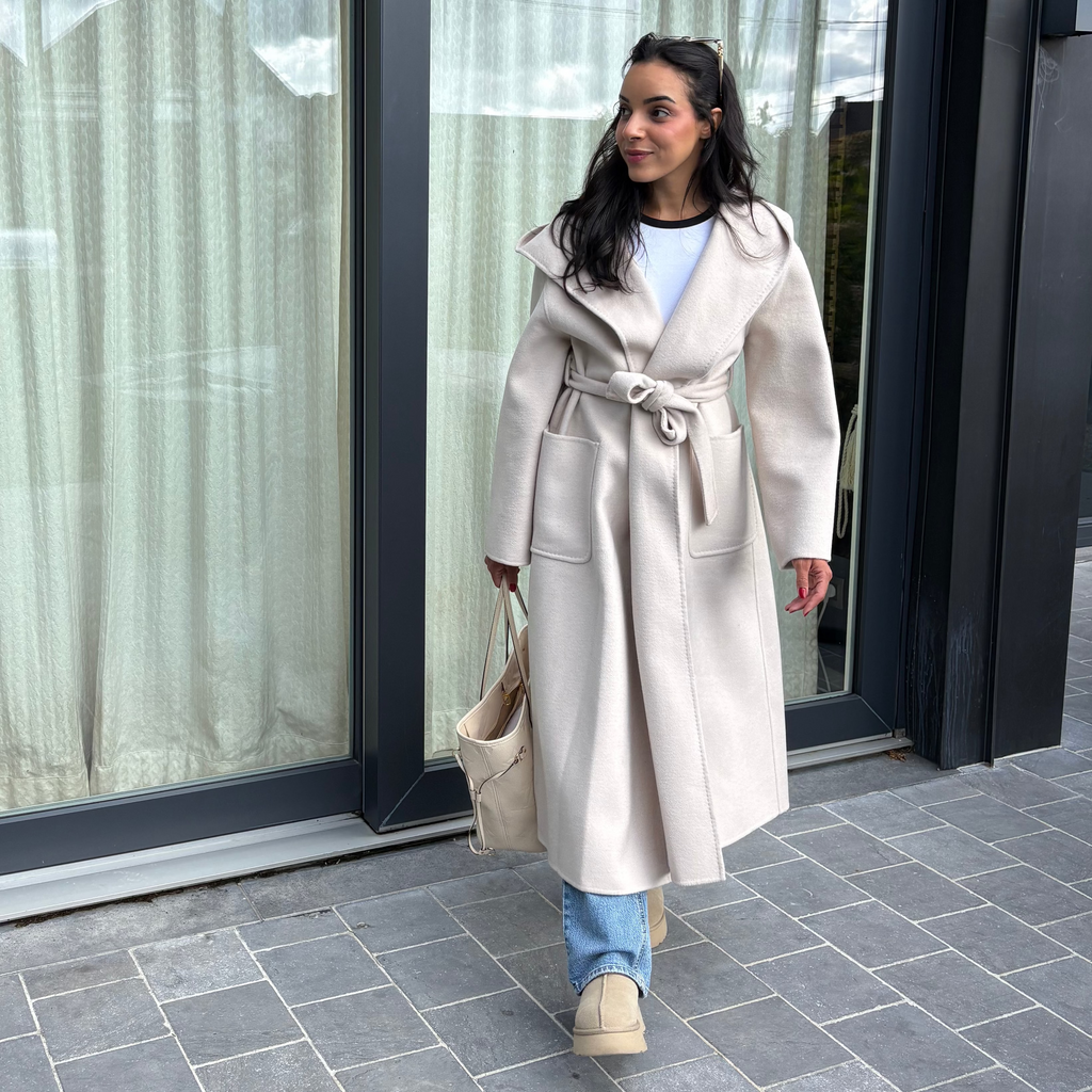 Manteau long en 100% laine VICTORIA  – Beige