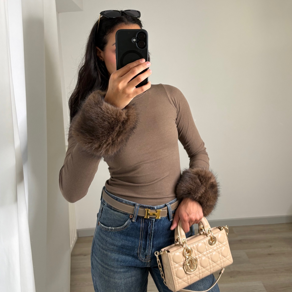 Manchettes en fausse fourrure – Marron